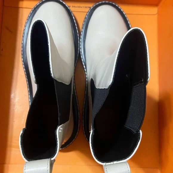 Tory Burch Benton Slip on Moto Cream and Black Ankle Boots - Picture 12 of 13